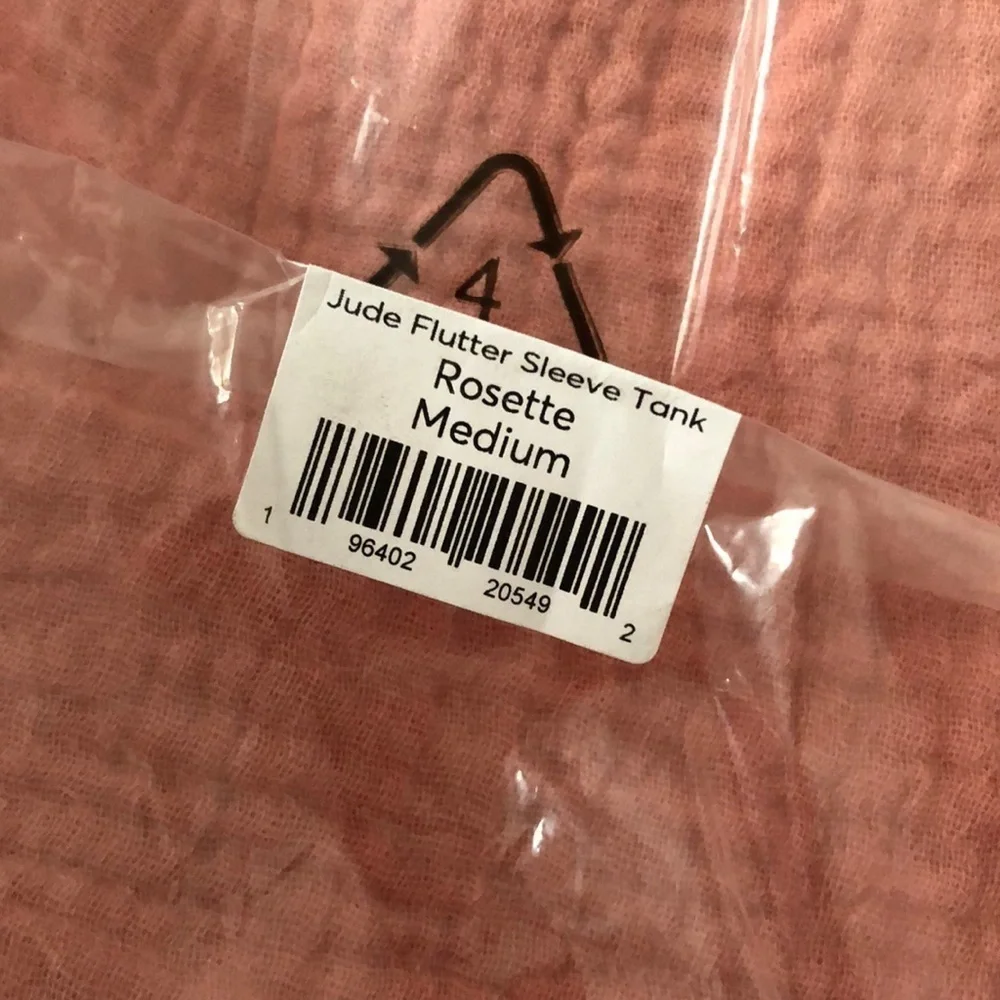 Marine Layer Jude Tank Top Flutter Sleeve Crinkled Cotton Rosette Pink NWT M